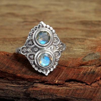 Anello massiccio con pietra preziosa Labradorite in argento sterling 925, gioielli fatti a mano