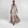 Spot New European and American Women's Clothing Fashionable and Elegant Temperament V-neck Printing, Large Skirt Dress