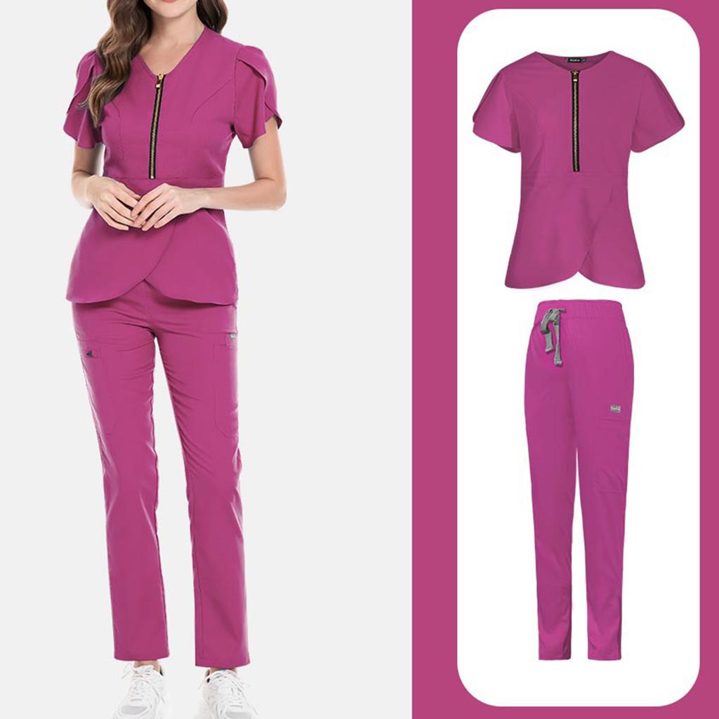 Ladies' Comfortable And Casual Solid Color Short Sleeved Pants Protective Suit Set