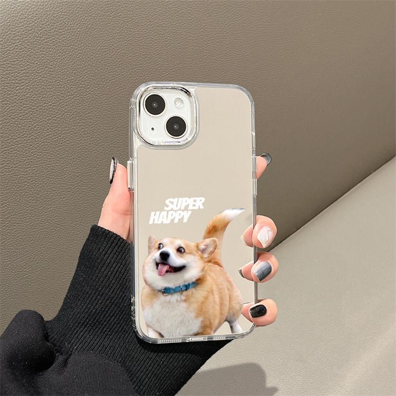 Miroir Corgi amusant pour coque de téléphone portable iPhone17 16pro boutons plaqués x Apple 14 tout compris 15 niche