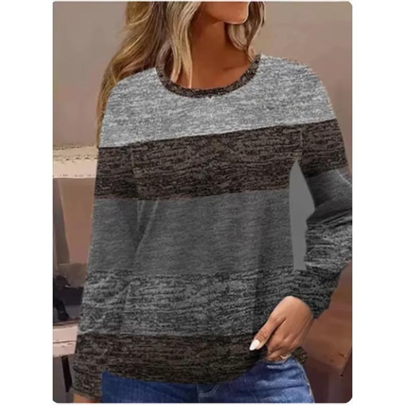 Jarní a podzimní trička s kulatým výstřihem, 3D pruhy, barevně sladěný potisk, módní, ležérní, s dlouhým rukávem