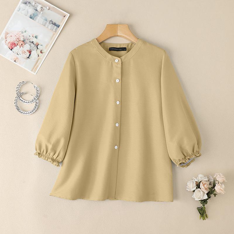 

ZANZEA Женская повседневная блузка с круглым вырезом и рукавом 3/4 5XL хаки