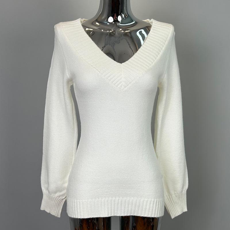 

Women s Korean Dongdaemun Solid Color V-Neck Casual Knitwear One Size білий