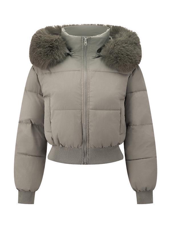 Women's Winter High Waist Hooded Short Jacket with Removable Fur Collar