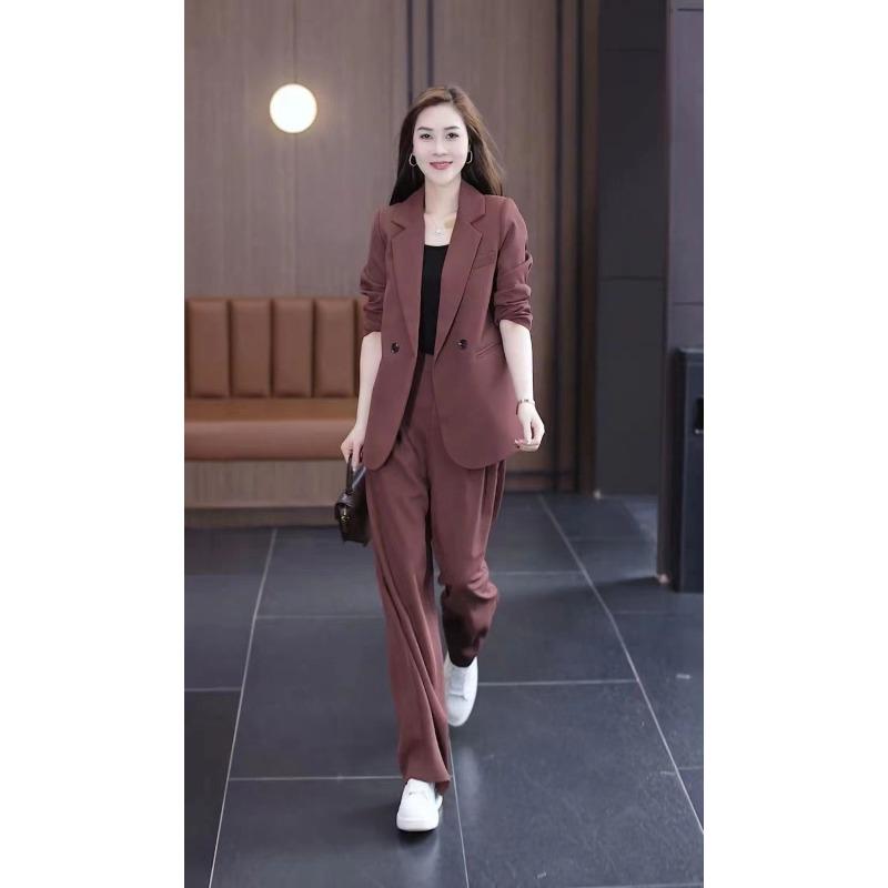 Women's Spring and Autumn Casual Jacket, Suit Jacket, Wide-leg Pants, Two-piece Suit, Women's Suit, Office Clothing