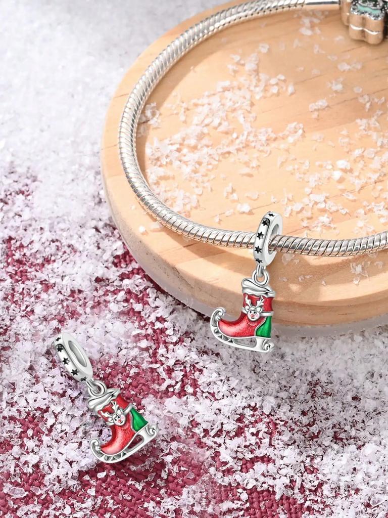 Breloques Originales Plaqué Cuivre Père Noël Flocons de Neige Perles Convient Bracelet Bijoux Femme Cadeau