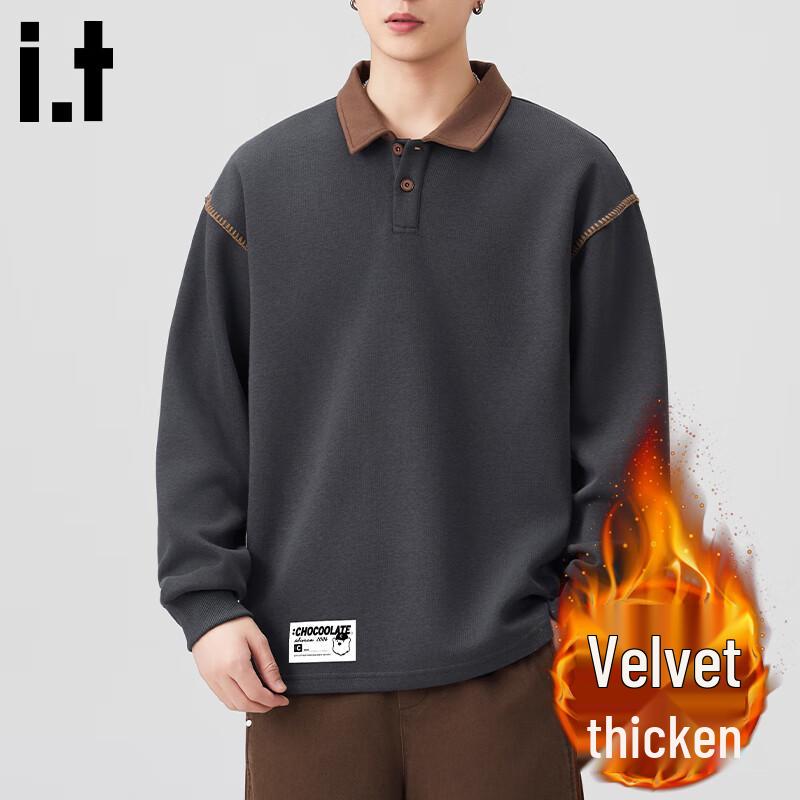 :CHOCOOLATEit Men's American Retro Loose Fit Polo Sweatshirt