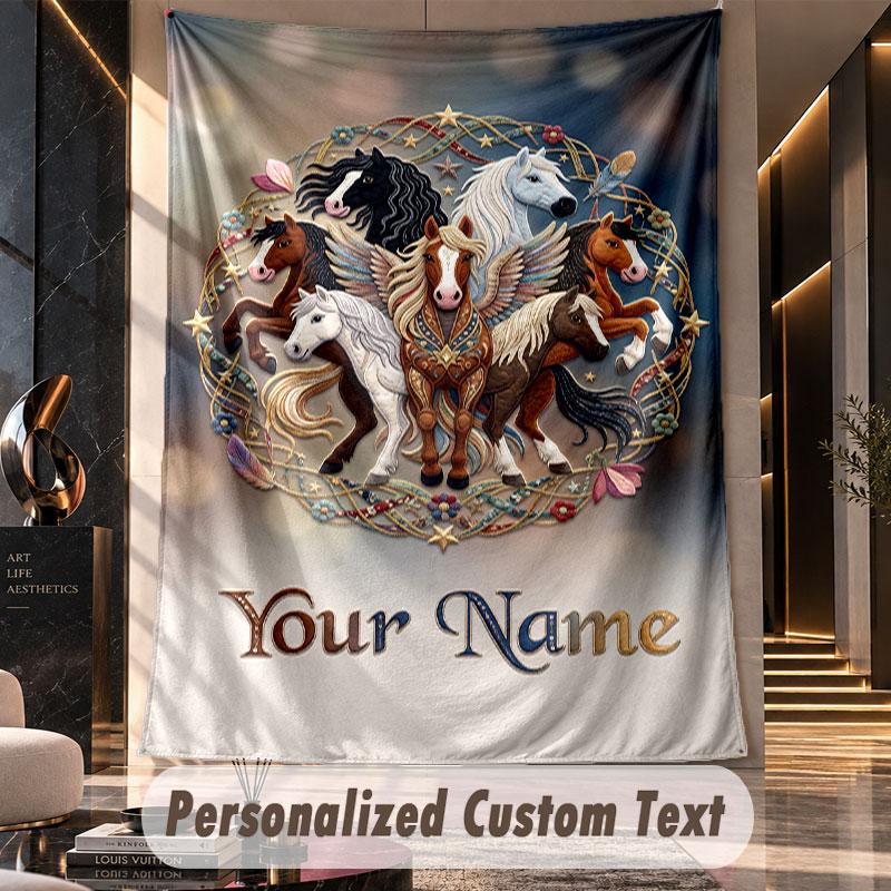 Horse (41) Theme Custom Tapestry Personalized Custom Name Text Wall Hanging Tapestry Home Decor Background Cloth