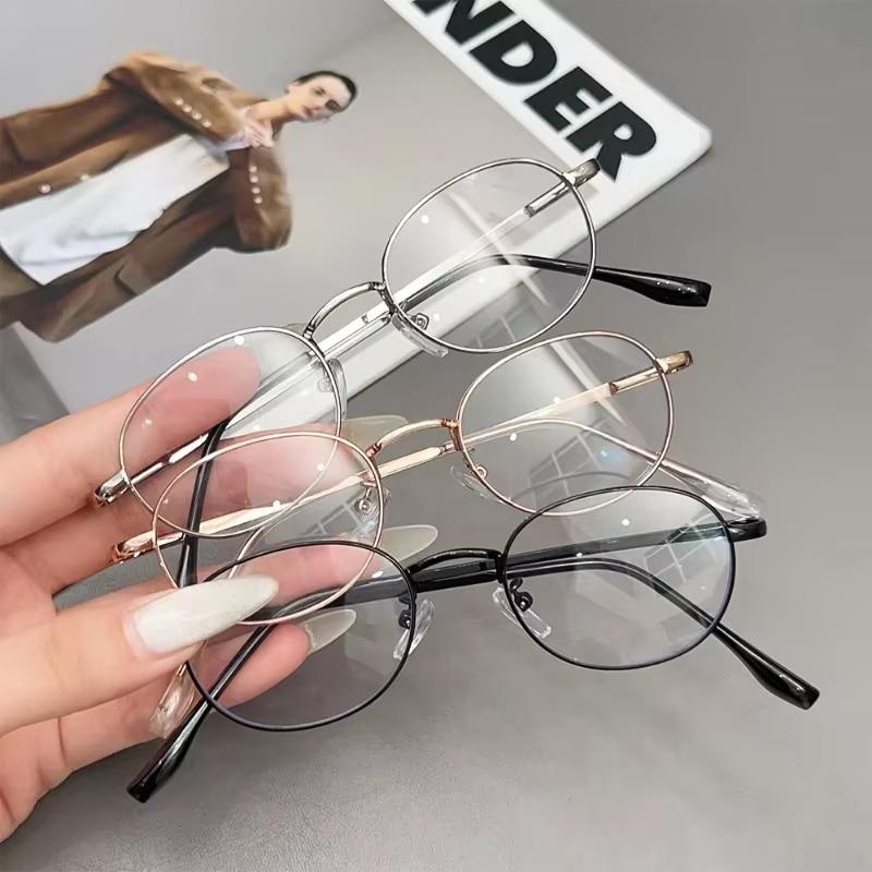Fashion Small Oval Glasses Women Girls Gold Silver Metal Elliptical Frame Eyeglasses Y2K Vintage Anti Blue Light Reading Eyewear
