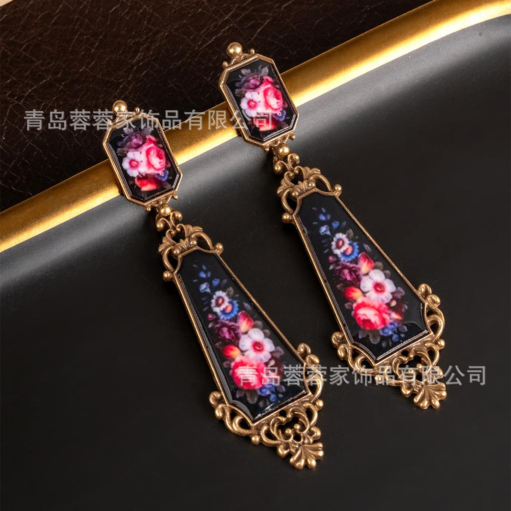 Vintage Chinese Style Flower Long Earrings Antique Light Luxury High-end Retro Heavy Industry