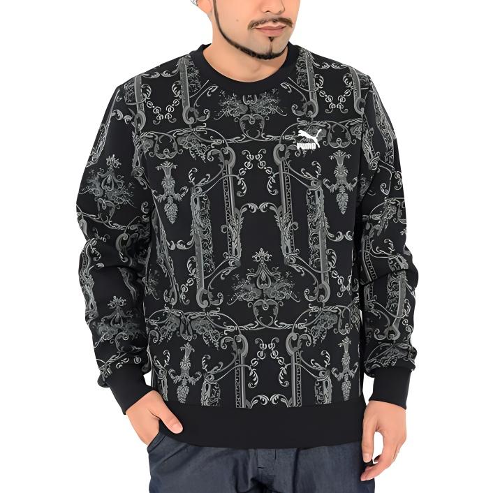 PUMA Luxe Aop Crew Casual Sports Round Neck Pullover Knit Black Men's 530305-01