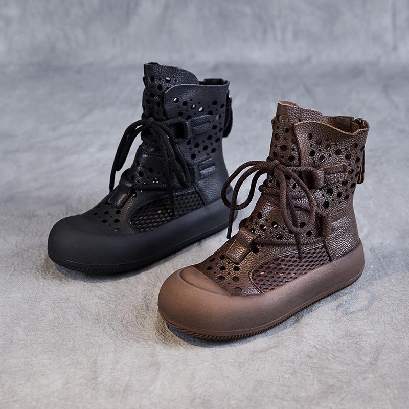 Leather Hollow Martin Boots Women's 2026 New Summer Thin Breathable Mesh Sandals High-top Short Boots Summer