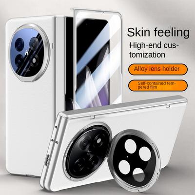 Leather With Privacy Screen Tempered Glass Protector Case For OPPO Find N5 All-inclusive Spring Hinged Camera Holder Cover