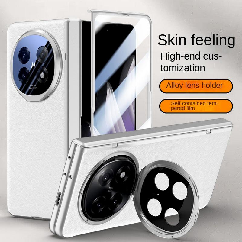 Leather With Privacy Screen Tempered Glass Protector Case For OPPO Find N5 All-inclusive Spring Hinged Camera Holder Cover
