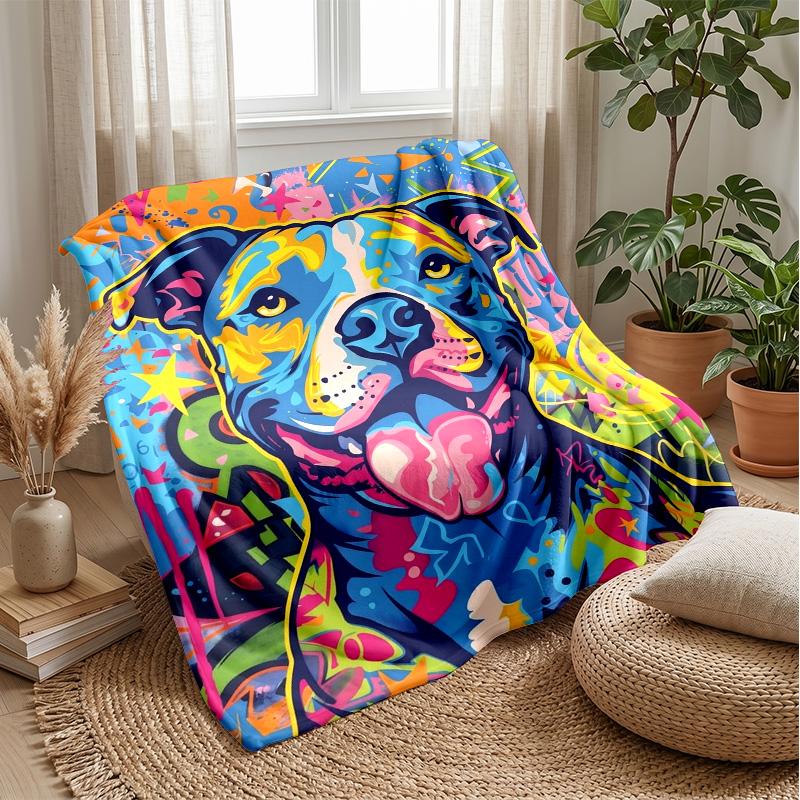 Vibrant Bulldog Art Theme Blanket Lightweight Warm Flannel Blanket Decorative Throw Blanket for Home Decoration