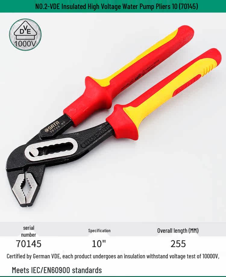 SATA Insulated High Voltage 10" Water Pump Pipe Pliers (70145/72635)