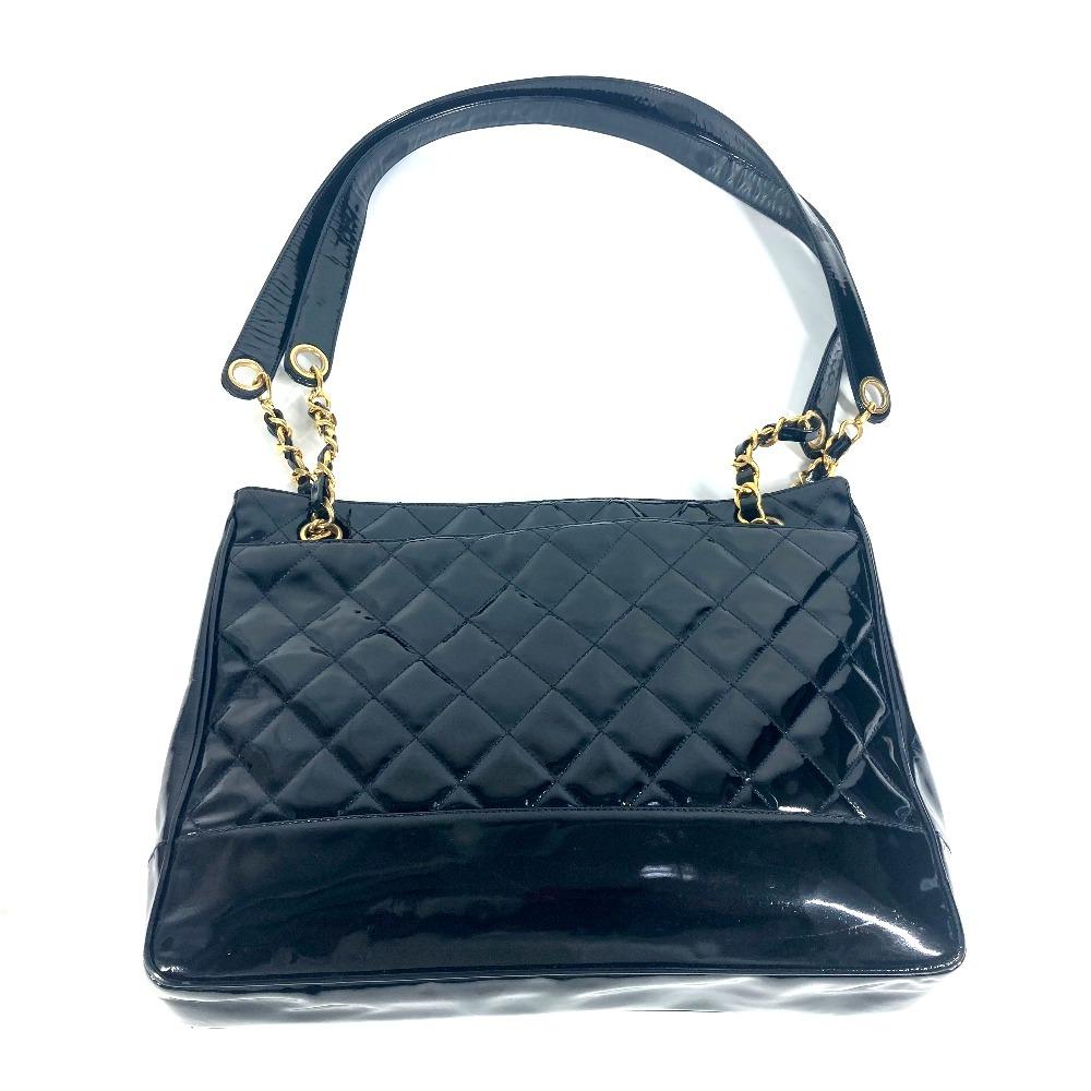 CHANEL Quilted Double Chain Bag Shoulder Bag enamel Black/Gold