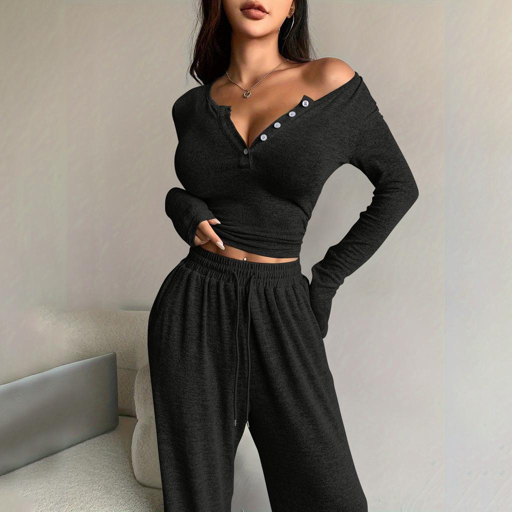 Women's Sexy Slim Fit Two-Piece Set Long Sleeve with Pants