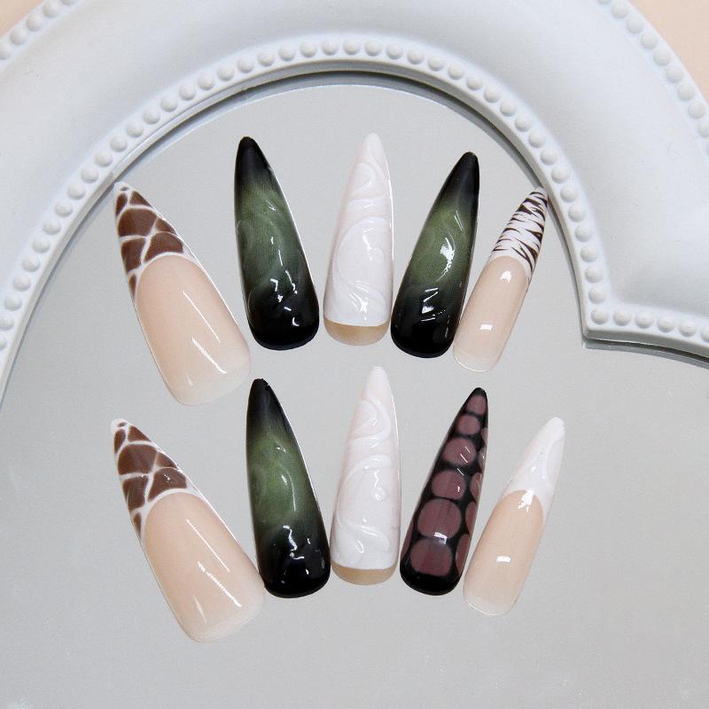 Three-dimensional hazelnut French sweet and cool zebra pattern European and American style removable manicure 24 pieces press on nails