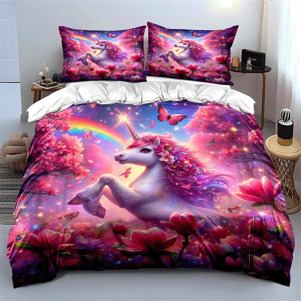 Unicorn Fantasy Set For Decorations Exquisite Three-Piece Bedding Set Gift For Kids And Adults