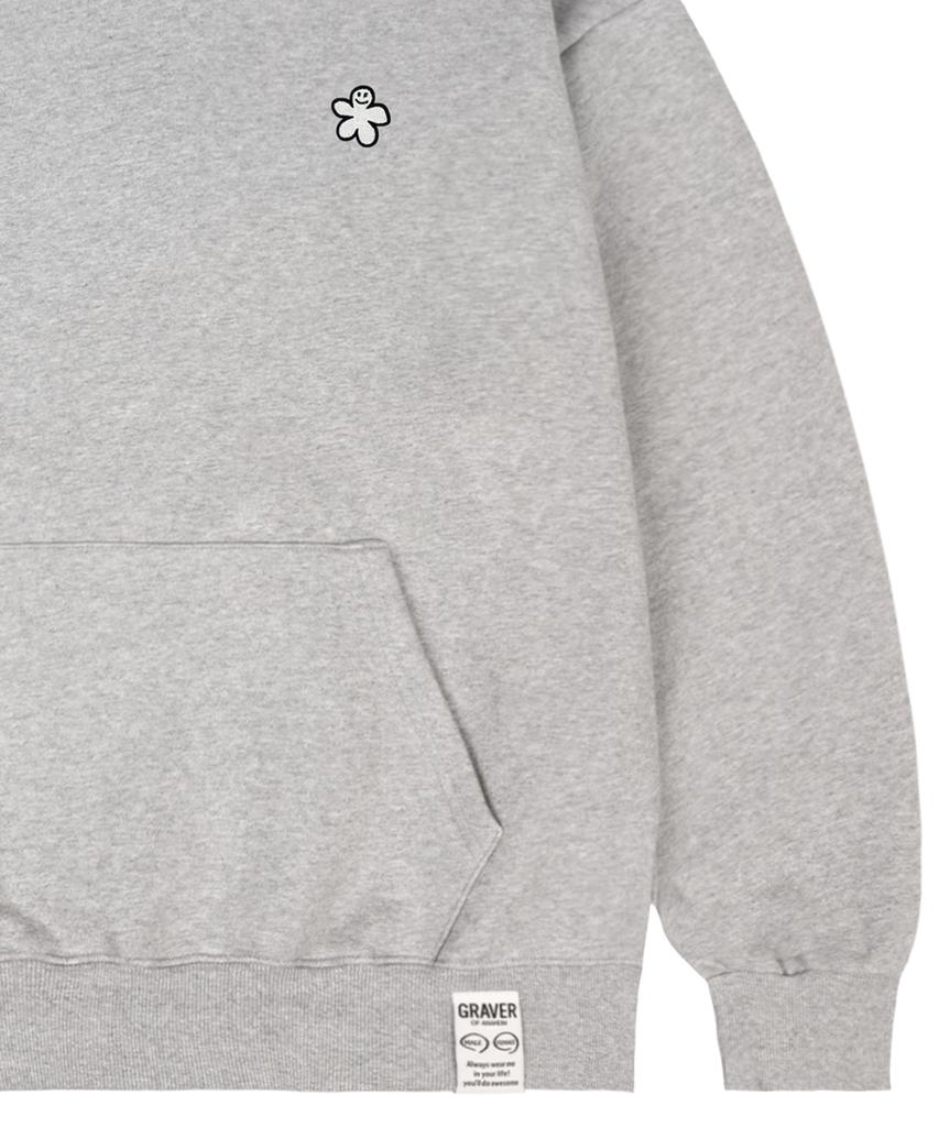 [Unisex] White Odd Flower Embroidered Hoodie_Gray