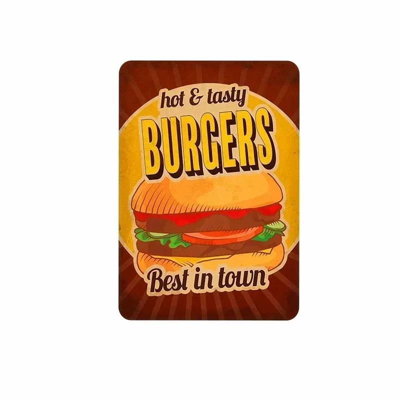 Metal Painting Signs Cake Dessert Hamburger Plaque Bar Pub Bakery Cafe Creative Gifts Iron Signs Wall Decor Wall Plate Pendant