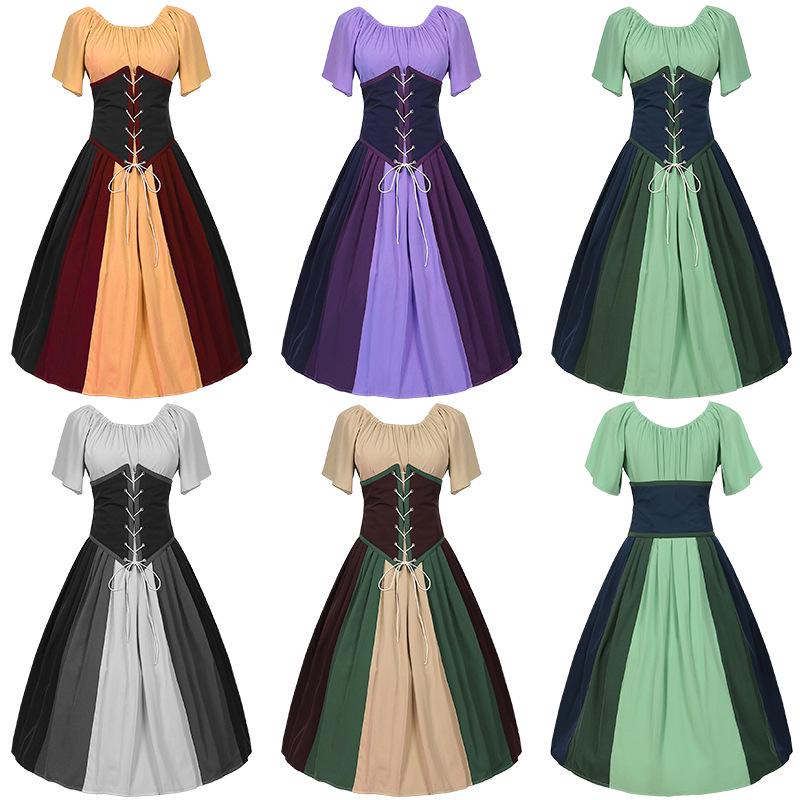 

Plus Size Medieval Retro One-Shoulder Dress with Flutter Sleeves and Lace-Up Waist Medium