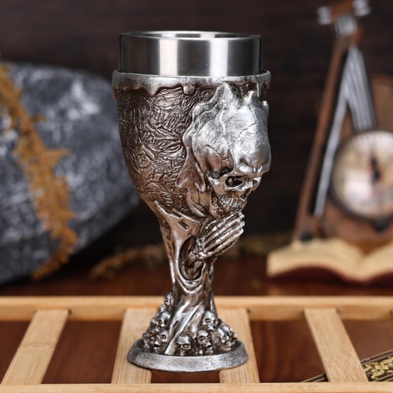 Gothic Engraved Nonrust Steel Goblet Halloween Barwares Rustproof Cup Decorative Drinking Cup For Cocktails