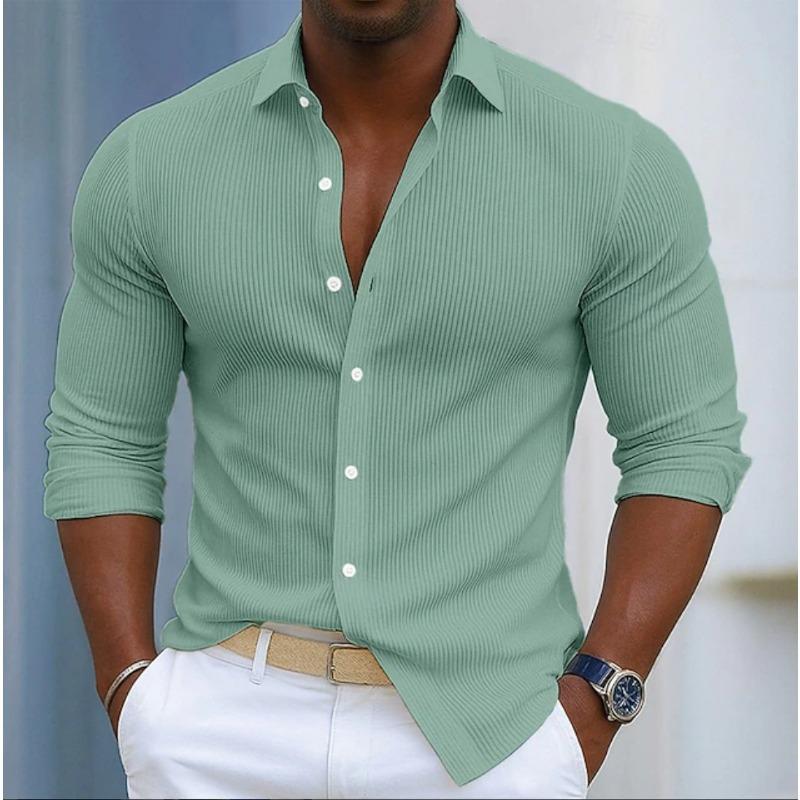 Men S Casual Solid Color Long Sleeve Button Down Collar Shirt
