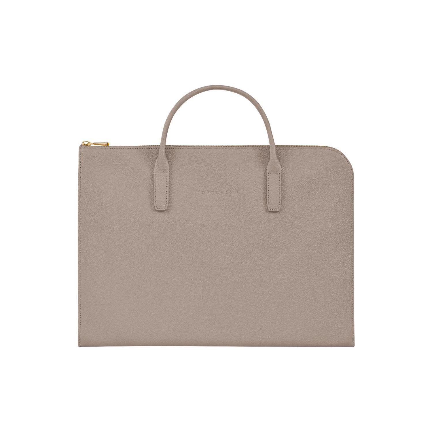 

Longchamp Le Foulonné Silver Metal Hardware Leather Tote Briefcase Small Men bags Beige 2115021P55 Basic Set (Bag+Dust Bag)