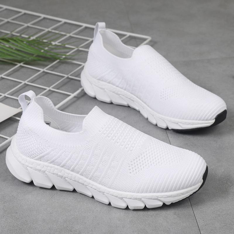 2024 Summer Women's Breathable Slip-on Flyknit White Sports Shoes, Korean Style, for Female Students, Large Size