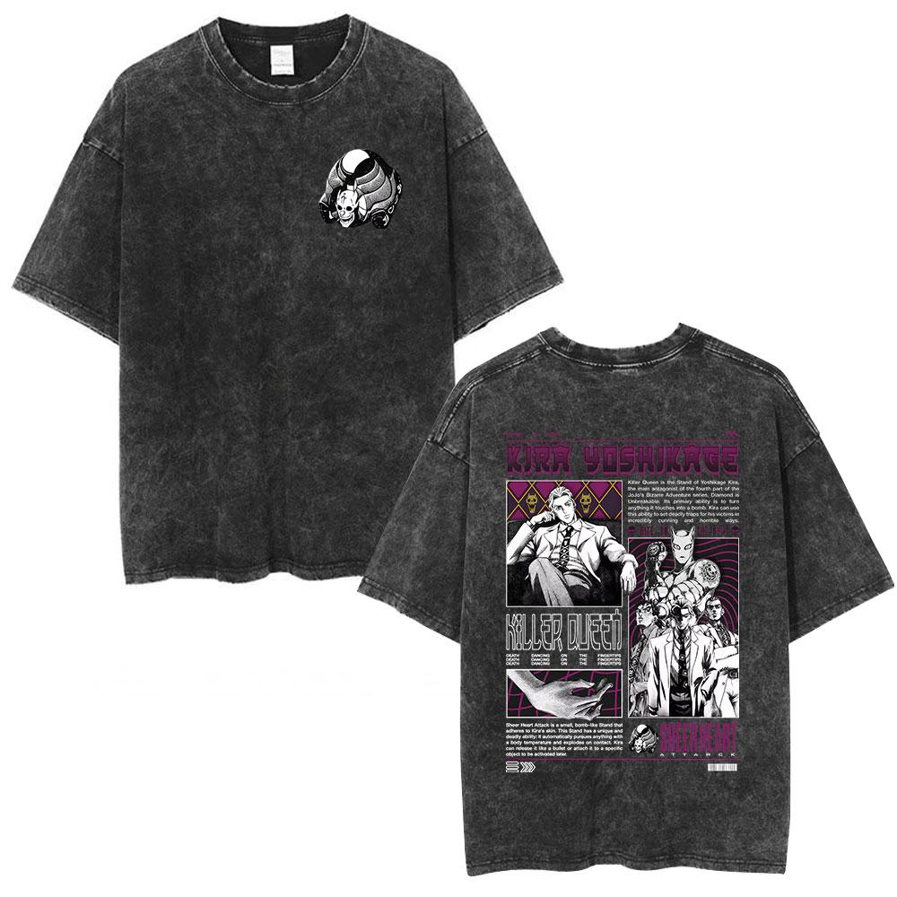 Anime Jojo Bizarre Adventure Kakyoin Noriaki Vintage Acid Washed T Shirts Mens Women Cotton Short Sleeves Top