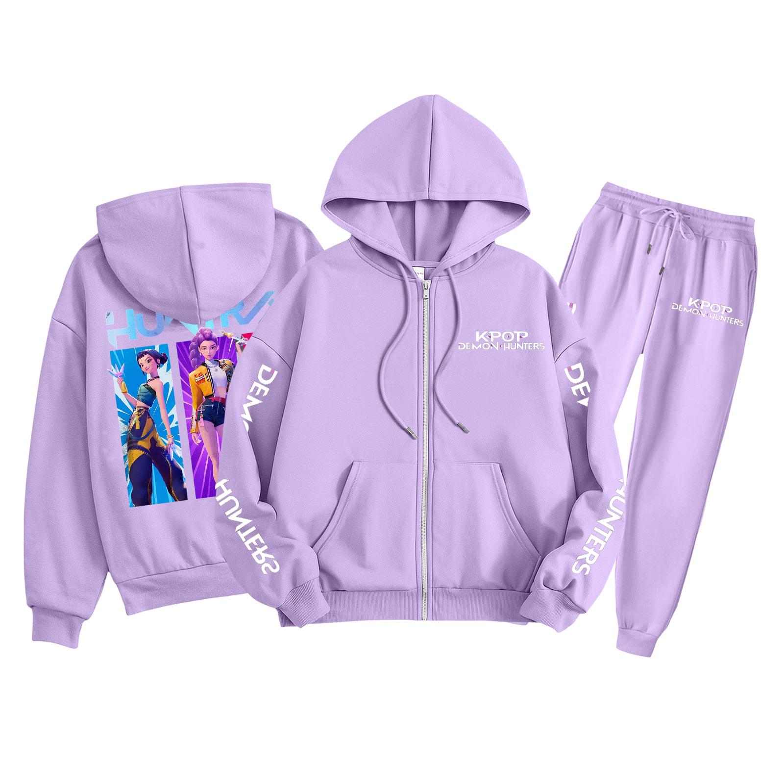 

Children s Fashion Long Sleeve Zipper Hooded Sweatshirt Sweatpants Print Pocket Sweatshirt Set 100