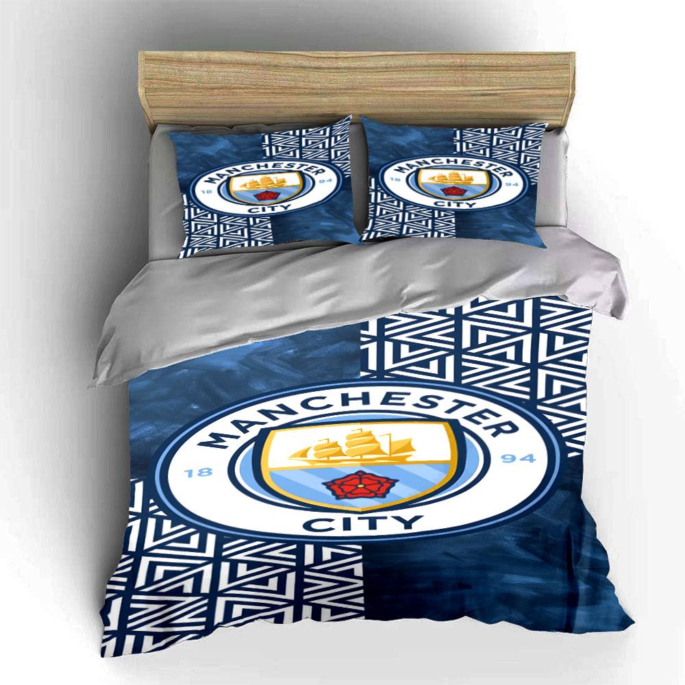 Manchester City Logo Pattern. Bedding Sets Duvet Cover Sets Duvet Covers Pillowcases(1*Duvet Cover 2*Pillowcases Without Duvet Insert)