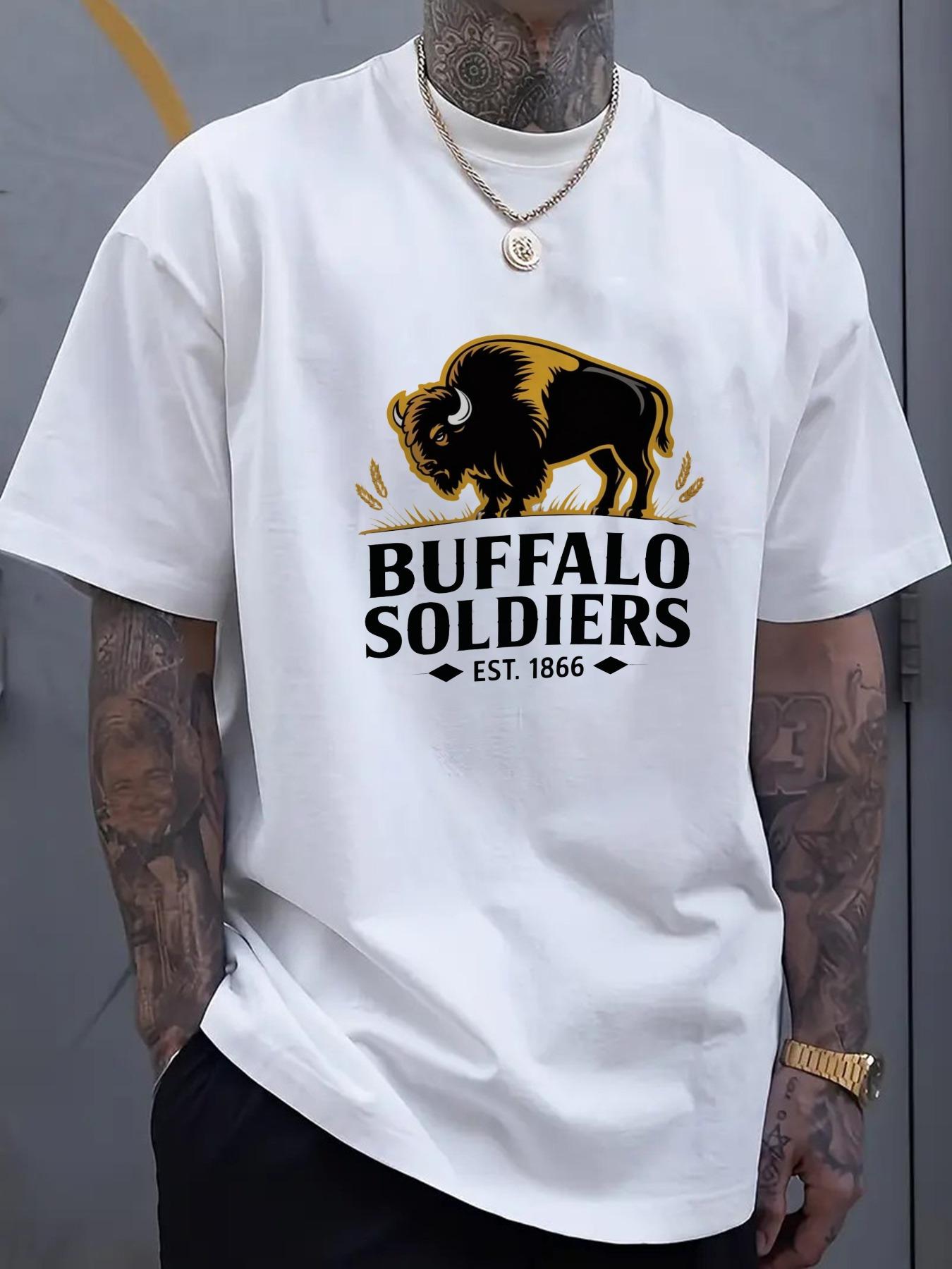 Графическая футболка Buffalo Soldiers 100% Хлопок Круглый вырез Короткий рукав Летняя Повседневная Мужская Футболка Уличная Одежда S
