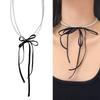 Stylish Double layer Bowknot Necklace Modern Butterfly Knot Necklace with Fringe Simple Pearls Beaded Neckchains Charm