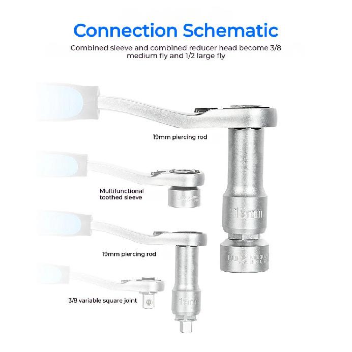 17/29PCS Core Ratchet Socket Wrench Kit Socket Set 12 Angle Penetrating Socket Heart Ratchet Socket Two-Way Wrench Set