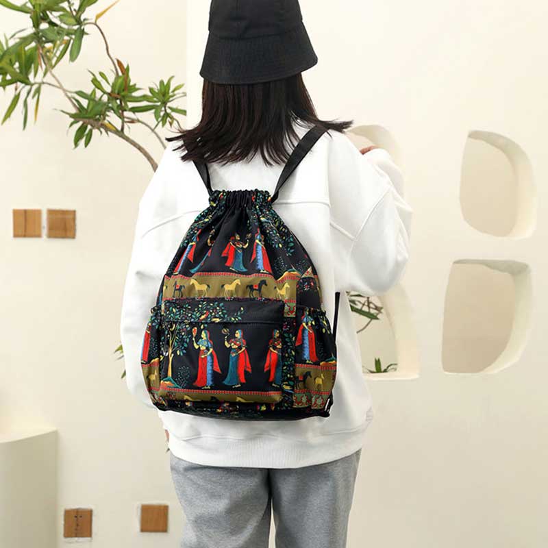 Leichte Bündeltasche im ethnischen Stil, Umhängetasche, wasserdichter Rucksack aus Nylon und Oxford-Gewebe mit Kordelzug, Hunderte bedruckte Reisetaschen, Flut