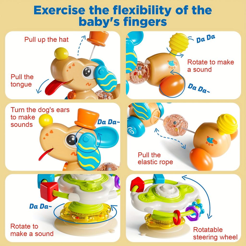 New Multi Functional Infant and Toddler Educational Toy,baby Table with Puppy Suction Cup, Rotating Fun, Detachable Steering Wheel Educational Toy