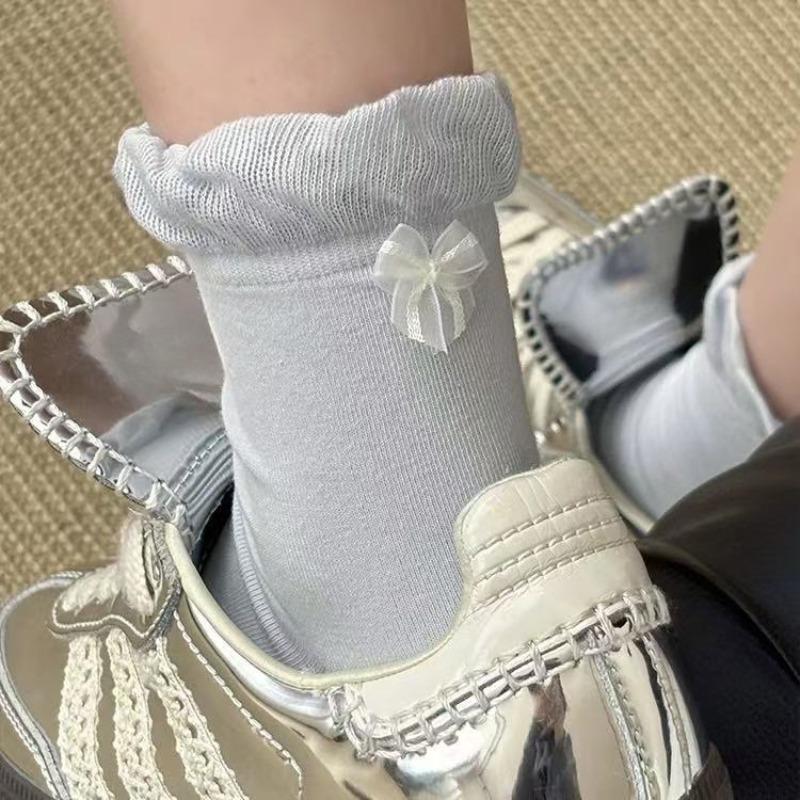 

Women s Spring and Summer New Pure Cotton Heel Bow Boneless Tube Socks 1 pair синій