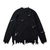 Unisex Oversized Knit Sweater With Distressed Hole Detail Crew Neck Long Sleeve Streetwear Pullover