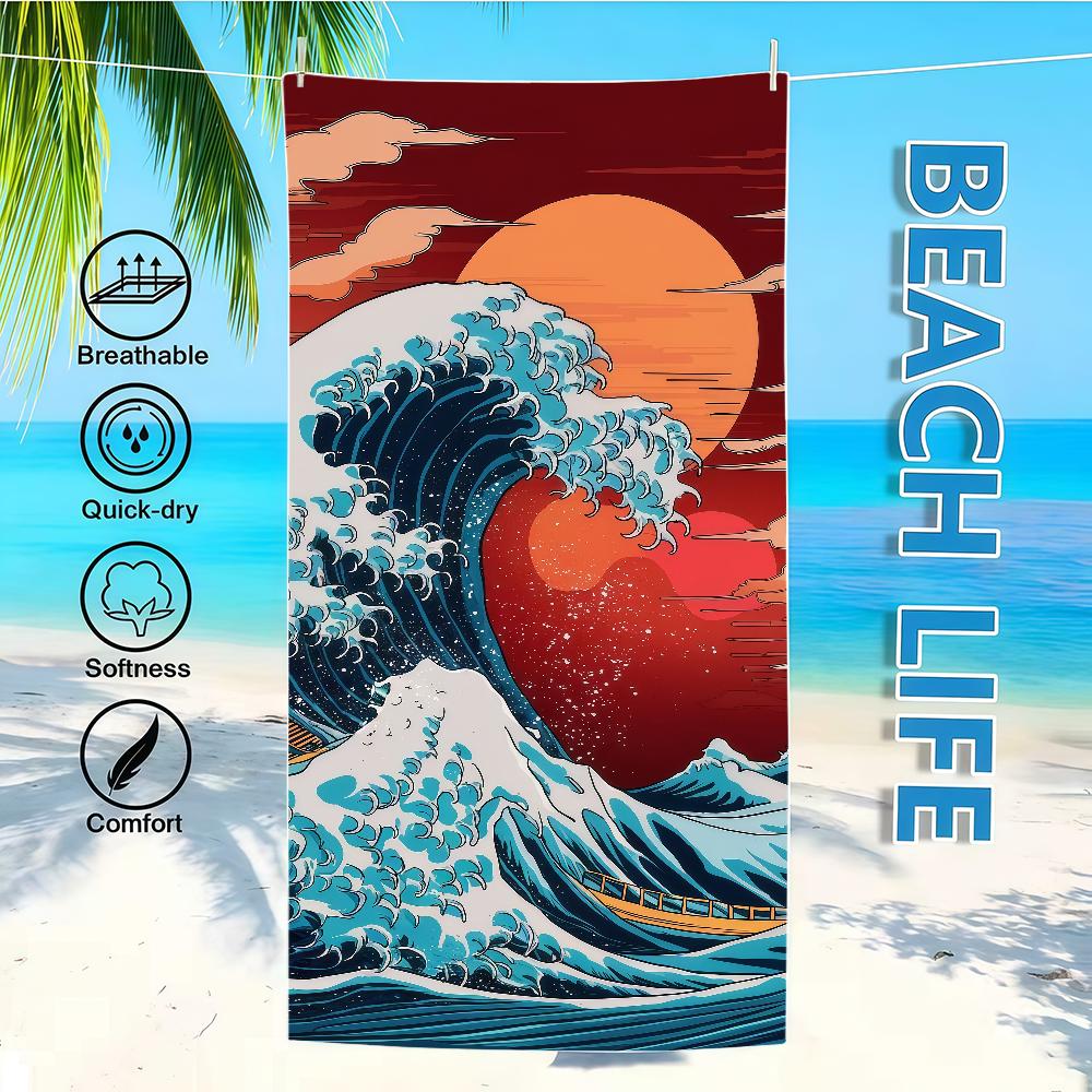 Towel Textile Bathrobe Beach Quick-Drying Ocean Lightweight Waves Portable Camping Swim Cartoon Pool Travel