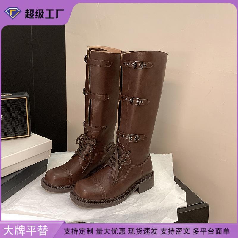 Grape mother winter new long knight boots belt buckle Internet celebrity cool locomotive boots women wear high-end women's boots