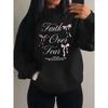 Pink Bow Faith Over Fear Printing Women Hoodies Pocket Loose Hoody Casual Fleece Y2K Hoodie Soft Woman Clothes