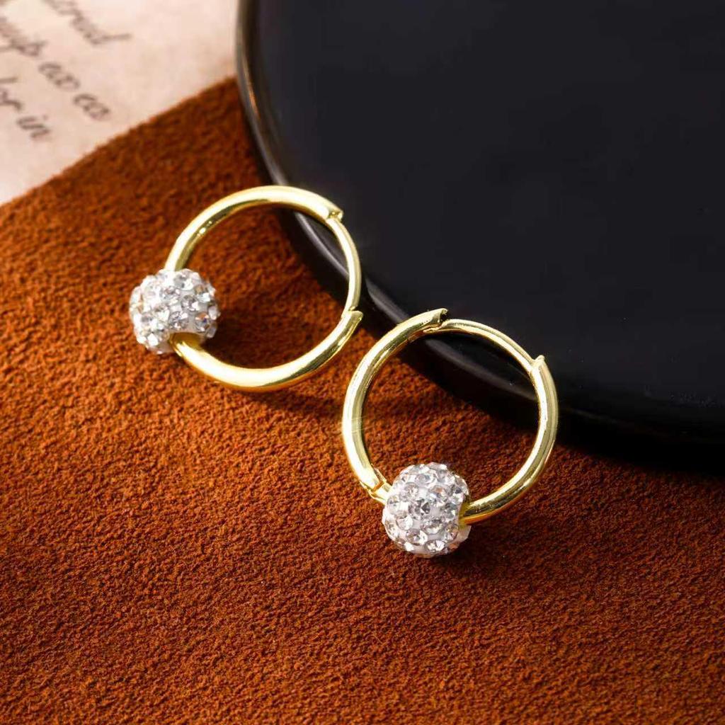 Exquisite Diamond Inlaid Ball Earrings: Elegant High-End Versatile Studs for Women