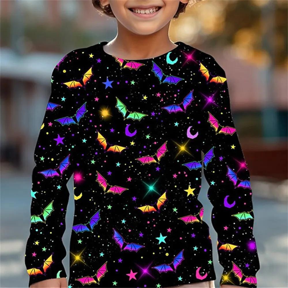 Spring and Autumn Round Neck 3D Halloween Printed Top Fashionable Casual Long Sleeved Children's Boy T-shirts