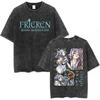 Hot Sale Anime Frieren Beyond Journey's End Vintage Washed T-shirt Men's Women Clothing Fashion Short Sleeve Trendy Streetwear for Daily Looks