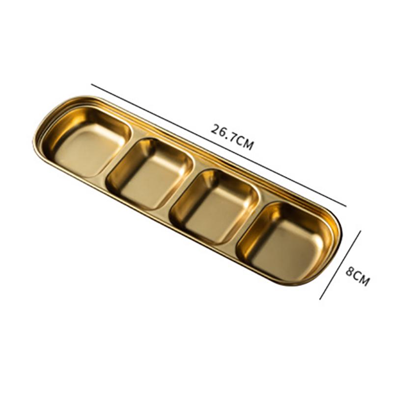 Stainless Steel Sauce Dish Multi Compartment Condiment Plate Gold Color Thickened Korean BBQ Dipping Plate Outdoor Picnic Dish Camping Tableware