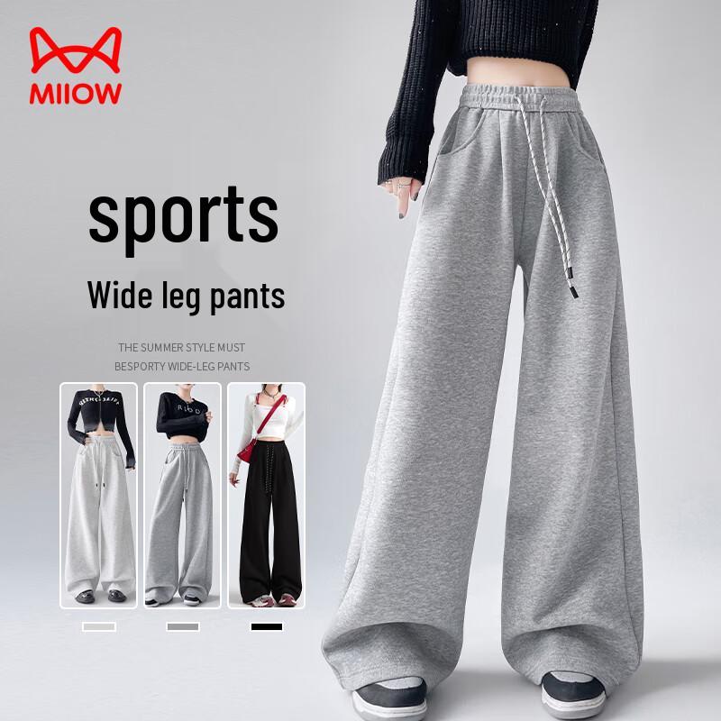 

Mao Ren Women s High-Waist Straight Wide-Leg Athletic Sweatpants M