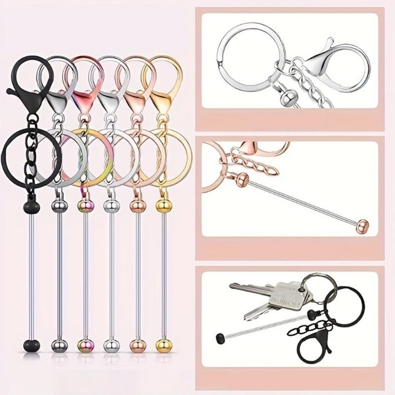 Beadable Keychain Set with Blank Keyring Strips Keychain Craft Making Beads for Handicraft Pendant Handmade Accessories
